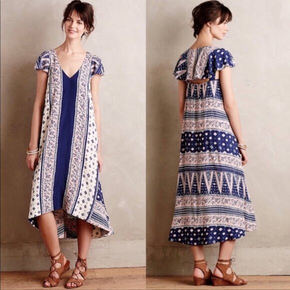 Anthropologie Summertide flowy swing dress, size S, navy/blush pink/cream - Picture 1 of 11